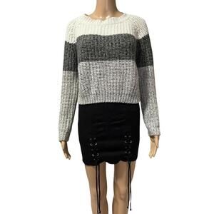 Cozy Chunky Knit Sweater - Gray and White Stripes